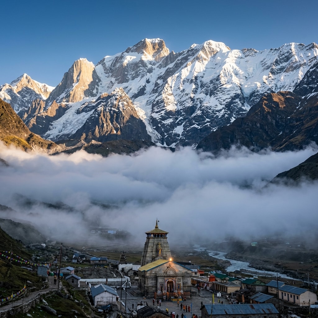 Sacred peaks of Mount Kedarnath during morning sunrise